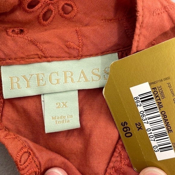 Ryegrass Tank Top NWT Embroidery Floral Eyelet Orange Size 2X - Picture 13 of 17